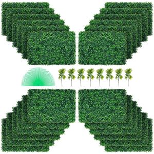 24 Paneles de Pared de Seto Artificial UV de 24 x 16 Pulgadas, Fondo de Pared de Césped Verde, Panel de Planta Artificial de 4 cm - Product Image 2