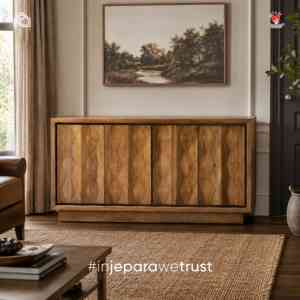 Aparador de Madera Maciza con 4 Puertas, Aparador de Madera Tallada, Estilo Americano Moderno, Muebles para Sala de Estar, Hotel, Villa - Product Image 1