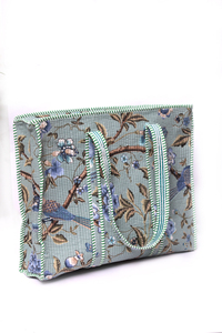 Bolso Tote de Algodón Acolchado Hecho a Mano, Bolso de Hombro con Estampado Floral Azul, Bolso de Compras Ligero, Bolso Reversible Estilo Boho - Product Image 3