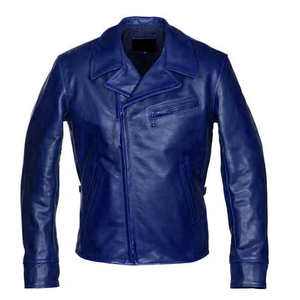 Buen Proveedor, Nuevo Producto, OEM ODM, Chaquetas de Hombre de Cuero Genuino con Cierre, Color Azul Sólido, Cuello Estándar, Alta Calidad - Product Image 1