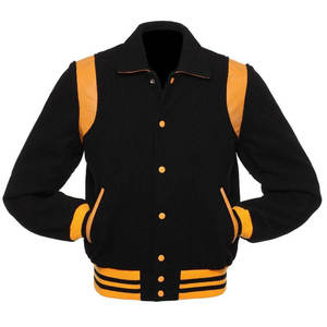 Nouvelle collection : Blouson universitaire en 100 % laine de haute qualité, séchage rapide, avec manches en cuir personnalisées, coupe classique et col rabattu, disponible à la vente en ligne. - Product Image 1