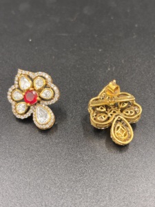 Luxury Gold Plated Flower Stud <b>Earrings</b> <b>Red</b> Doublet Stone Sterling Silver Jewelry Women's Party & Gift Wear - Product Image 2