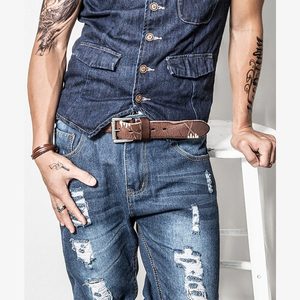 Ceintures en cuir véritable sur mesure OEM de haute qualité, en cuir de vache, cuivre, vintage, décontractées, légères, pour hommes, fabriquées au Pakistan - Product Image 5