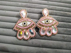 Fashion Jewelry Seed Bead Embroidered <b>Earrings</b> From India <b>Handmade</b> <b>Earrings</b> for Women and Girls Multi Color Seed Bead <b>Earring</b> - Product Image 2