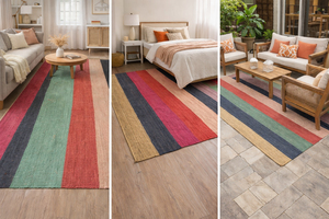 Alfombra de Yute a Rayas Multicolor, Alfombra de Fibra Natural Hecha a Mano, Alfombra de Yute y Algodón de Tejido Plano para Sala de Estar, Dormitorio, Patio Exterior - Product Image 2