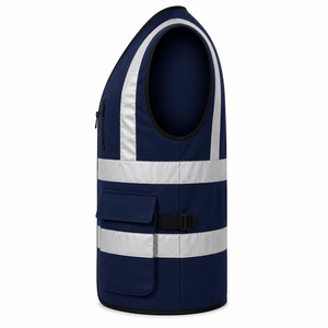 High Visibility Reflective Vest Navy <b>Mesh</b> Fabric Zip Front Chest Pocket Construction Workwear Custom Logo Supplier - Product Image 3