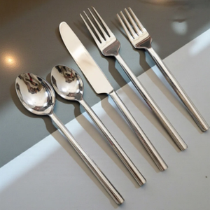 Juego de Cubiertos de Acero Inoxidable de Alta Resistencia con Mango Redondo Elegante, Utensilios de Cocina Modernos, Vajilla Plateada al por Mayor - Product Image 2