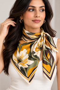 Women's <b>Silk</b> Head <b>Scarf</b> Blue Floral Print Square Bandana Elegant <b>Hair</b> Accessory Daily Use Made in Uttar Pradesh - Product Image 6