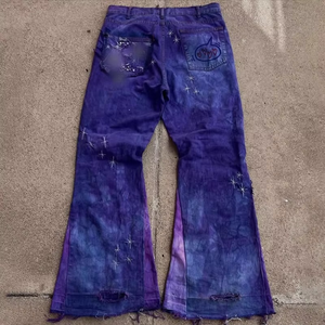 Jeans de Mezclilla para Hombre 2026 de Alta Calidad, Personalizados, Lavado Rojo, Rotos, Desgastados, Corte Acampanado, Estilo Urbano, Hiphop, Y2K, OEM, ODM, Algodón - Product Image 4