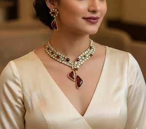 Elegant Gold Plated <b>Statement</b> <b>Necklace</b> with Pink Crystal and Imitation Pearl Beads for Women Wedding Jewelry - Product Image 2
