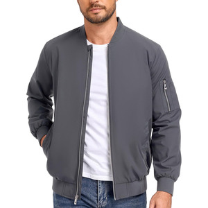 Blouson bomber gris pour homme, fermeture éclair, col montant, coupe décontractée, coupe-vent, vêtement d'extérieur pour l'automne, coupe régulière, matière polyester - Product Image 3