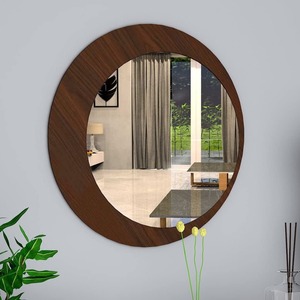 New design Round wooden wall <b>mirror</b> brown color customized size color available for entryway living room dining space - Product Image 3