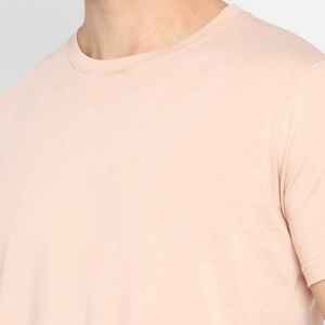 T-shirt en coton rose clair à col rond et manches courtes pour homme, coupe classique, décontracté, en jersey, couleur unie, respirant, tricoté - Product Image 3