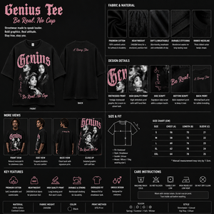เสื้อยืดโอเวอร์ไซส์สีดำสำหรับผู้หญิง Sinewy Sports พิมพ์ลาย Genius คอกลม ทรงปกติ ผ้าฝ้าย 100% เนื้อเจอร์ซีย์ระบายอากาศได้ดี - Product Image 2