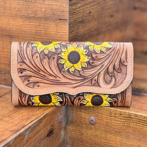 Cartera de Mujer de Cuero con Diseño de Girasol, Hecha a Mano con Cuero Vacuno Genuino, Estuche para Teléfono, Tarjetero, Bolso de Mano, Gran Venta - Product Image 2