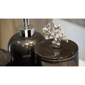 Modern Round Marble Bathroom Set Four-Piece With Soap Dispenser And Coral Accent Easy To Clean - Product Image 5