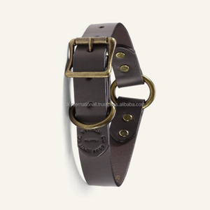 Collier de chien en cuir de selle épais double pli original avec double anneau réglable et boucle en laiton robuste collier riveté pour animaux de compagnie - Product Image 1