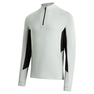 Chemise de sport ajustée pour homme, gris clair, manches longues, fermeture éclair, anti-humidité, avec empiècements noirs - Product Image 1