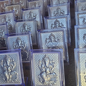 Elegant Silver Plated Lord Ganesha Frame <b>Set</b> Handcrafted Decorative Idol Cards for Home Temple Office <b>Desk</b> Festive Gifting - Product Image 1