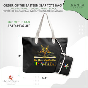 Sac fourre-tout noir avec étoile dorée, la phrase Let Your Light Shine OES F.A.T.A.L |   Sac fourre-tout noir imperméable personnalisé Eastern Star - Product Image 6