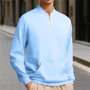 Sweatshirt for Mens Basic Quarter Zipper Long Sleeve Loose Fit Solid Color with Pocket Mandarin/ Band Collar OEM Custom Logo - Product Image 6
