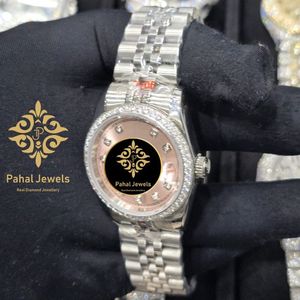 นาฬิกาข้อมือสแตนเลสสตีลหรูหราจาก Pahal Jewels พร้อมกรอบเพชรและหน้าปัดสีโรสโกลด์ ขนาด 36 มม. ทรงกลม ระบบควอตซ์ สำหรับทั้งชายและหญิง - Product Image 4