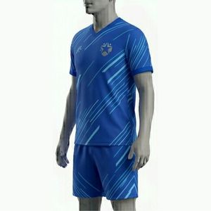 Custom Men <b>Soccer</b> Jersey Uniform Set Blue Striped V-Neck Wholesale Moisture Wicking Short Sleeve Football Kit All Seasons Adult - Product Image 3