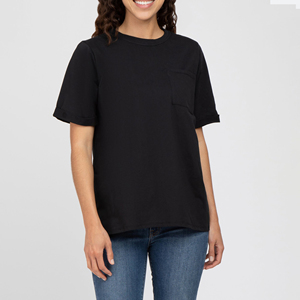 Camiseta de Mujer de Alta Calidad, a la Moda, de Color Sólido, con Bolsillo Delantero, Personalizada, de Cuello Redondo, de Algodón, Gris - Product Image 5