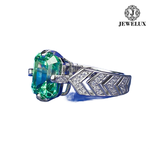 Bague de cocktail pour femme Jewelux, en argent 925 plaqué rhodium, avec pierre précieuse verte taille émeraude, motif flèche, sertissage pavé, luxe, pour fiançailles - Product Image 1