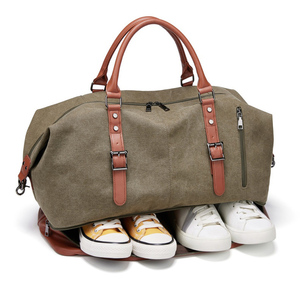 Sac de voyage fourre-tout vintage en toile grande capacité avec fermeture éclair en cuir, style mode, vente chaude en gros - Product Image 2