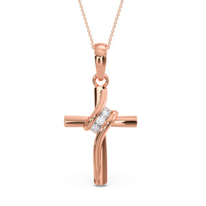 Collar con Colgante de Cadena de Oro Rosa con Diamantes y Cruz Trenzada - Product Image 3
