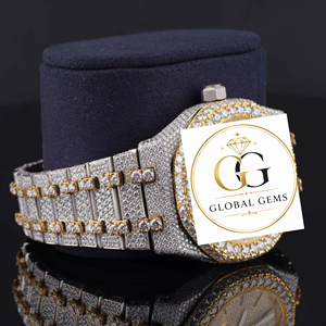 Reloj de Diamantes Moderno de Primera Calidad, Totalmente Cubierto de Diamantes, con Esfera Dorada, para Uso Corporativo y Nocturno, Disponible a Precio de Fábrica - Product Image 5
