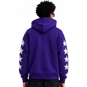 Sweat à capuche zippé violet pour homme, style streetwear, imprimé, coupe classique, avec motif étoiles, pour l'automne - Product Image 3