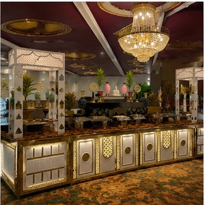 Comptoir de buffet de luxe en acier inoxydable doré |   Éclairage d'ambiance LED AC à commande tactile pour mariages et banquets d'hôtel - Product Image 4