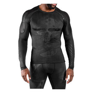 <b>Men's</b> Full Sleeve Black Rash Guard <b>Skull</b> Print Eco-Friendly Anti-Bacterial Quick Dry Spandex Polyester Compression <b>Shirt</b> Right - Product Image 2
