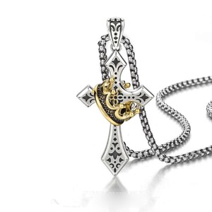 Wholesale Vintage Crown <b>Cross</b> <b>Necklace</b> Stainless Steel Gothic Medieval <b>Cross</b> Pendant Biker Punk Unisex Party Box Chain - Product Image 3