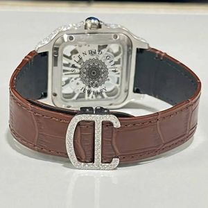 Luxury Men's Quartz <b>Watch</b> Moissanite Silver <b>Case</b> Leather Band Analog ETA Movement Sapphire Crystal Dial 10m Water Resistance - Product Image 4