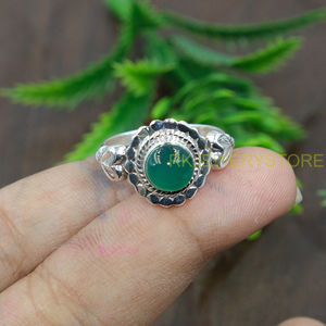925 Sterling <b>Silver</b> Green Onyx Cabochon <b>Ring</b> Handmade Vintage Boho Heart Design Adjustable <b>Statement</b> <b>Ring</b> For Women Her Unisex - Product Image 5