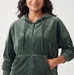 Ensemble deux pièces pour femme, sweat à capuche zippé en velours 100% coton molletonné, coupe ample oversize à épaules tombantes, style boxy, survêtement chaud d'hiver - Product Image 4