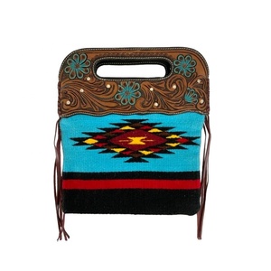 กระเป๋าถือทรงอานม้าหนังแท้สไตล์โบฮีเมียนคุณภาพระดับพรีเมียมกระเป๋าถือลายดอกไม้ทรงเรขาคณิตมีพู่ห้อย - Product Image 1