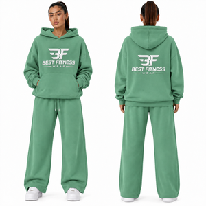 Ensemble de survêtement 2 pièces surdimensionné pour femme, 100 % coton premium, grande taille, streetwear de luxe, tenue d'hiver - Product Image 4