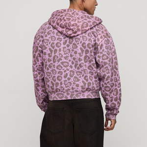 Sudadera con capucha de forro polar con cremallera y estampado de leopardo morado para hombre, estilo oversize, con logo de llama frontal, para otoño - Product Image 5