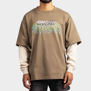 เสื้อยืดแขนยาวผู้ชายแฟชั่นสตรีทแวร์ ผ้าฝ้าย 100% เสื้อยืดแขนยาวสองชั้น สตรีทแวร์ เสื้อยืดผู้ชายสองชั้น - Product Image 1