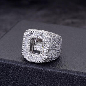 Bague tendance lettre G en argent sterling 925 avec diamant Moissanite, bijoux pour homme en stock - Product Image 1