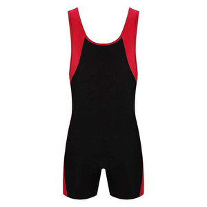 Traje de lucha libre de una pieza para mujer, negro y rojo, con bloques de color, ajustado, elástico, de spandex y poliéster, para entrenamiento deportivo, para equipos de adultos. - Product Image 1