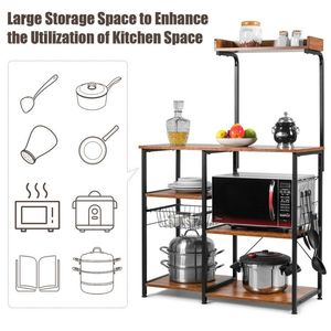 Scaffale da Cucina a 4 Ripiani con Cesto e 5 Ganci per Organizzazione - Product Image 5