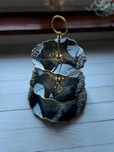 Premium Black Floral Design <b>3</b> <b>Tier</b> Resin <b>Cake</b> <b>Stand</b> Ideal for Home Events Wedding Birthday Party And Guest Hosting Display Use - Product Image 6