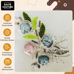 Accessoires vestimentaires brodés à la main très demandés - Appliques à coudre - Fruits roses et bleus avec feuilles en 3D en promotion - Product Image 2