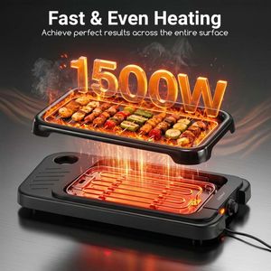 Griglia Elettrica Senza Fumo 2-in-1 da 1500W con Supporto Staccabile e Doppie Piastre per Balcone - Product Image 4