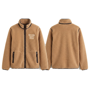 Stand Collar <b>Sherpa</b> <b>Fleece</b> Jacket With Full Zip Warm Winter Outerwear Embroidery Polar <b>Fleece</b> Jackets Unisex - Product Image 2